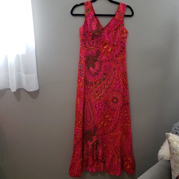Vintage Pink Paisley Maxi Dress Boho Festival Sz S - Picture 2 of 10